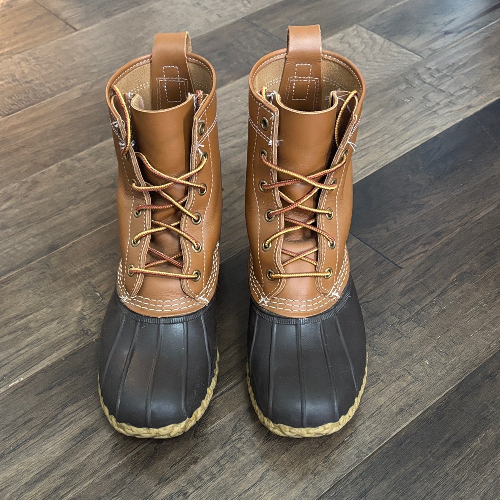 LL Bean Brown and Black Duck Boots 8 inch - EUC